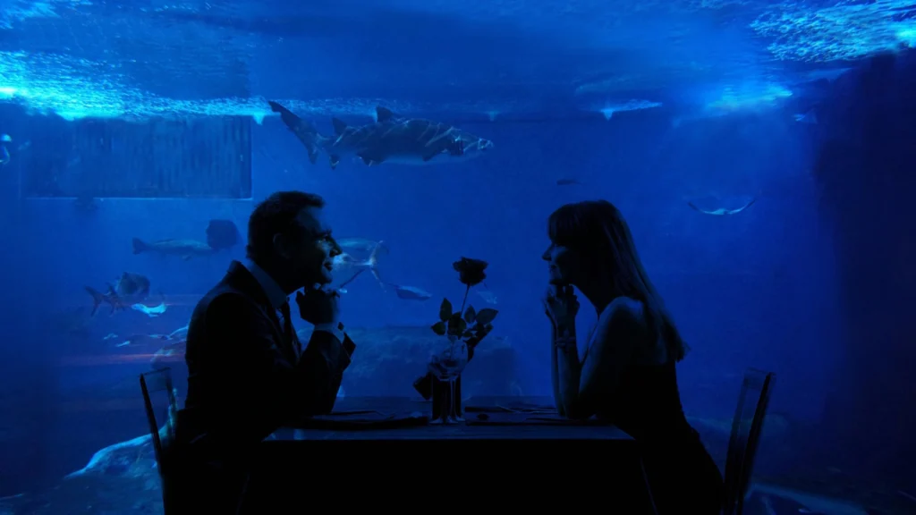 entremarescena cena de una pareja en el oceanario
