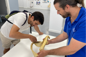 técnico del acuario con estudiante